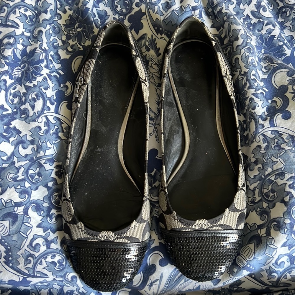 Coach Black/gray sequin toe flats